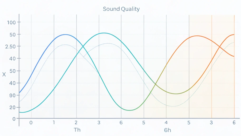 JBL Endurance Peak 3 sound quality chart showing a V-shaped frequency range with stronger bass, present mids, and smoother highs for workout listening without quick ear fatigue.
