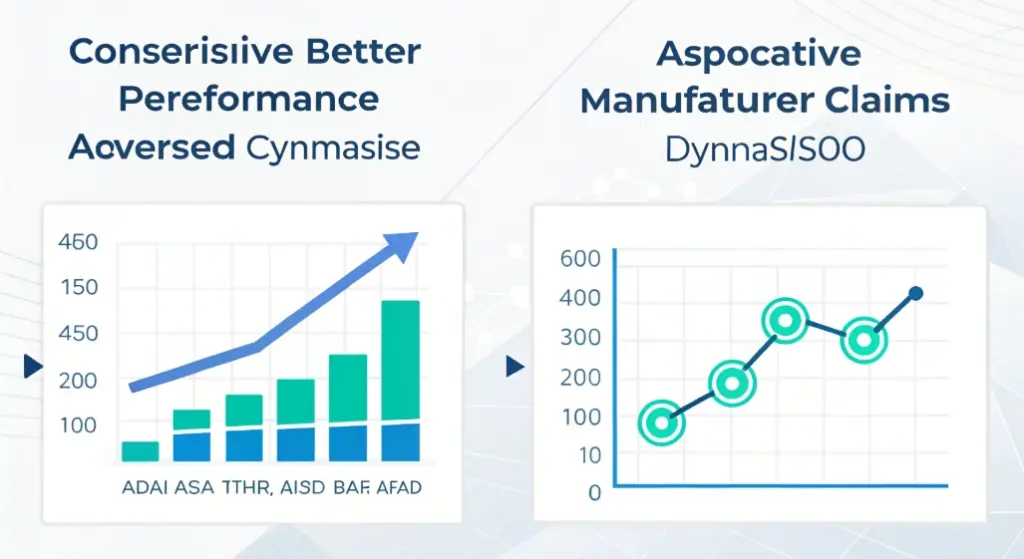 Subwoofer performance data charts comparing conservative manufacturer claims with measured results, showing how brands like Dynaudio and Acoustic Elegance looked better in lab testing.
